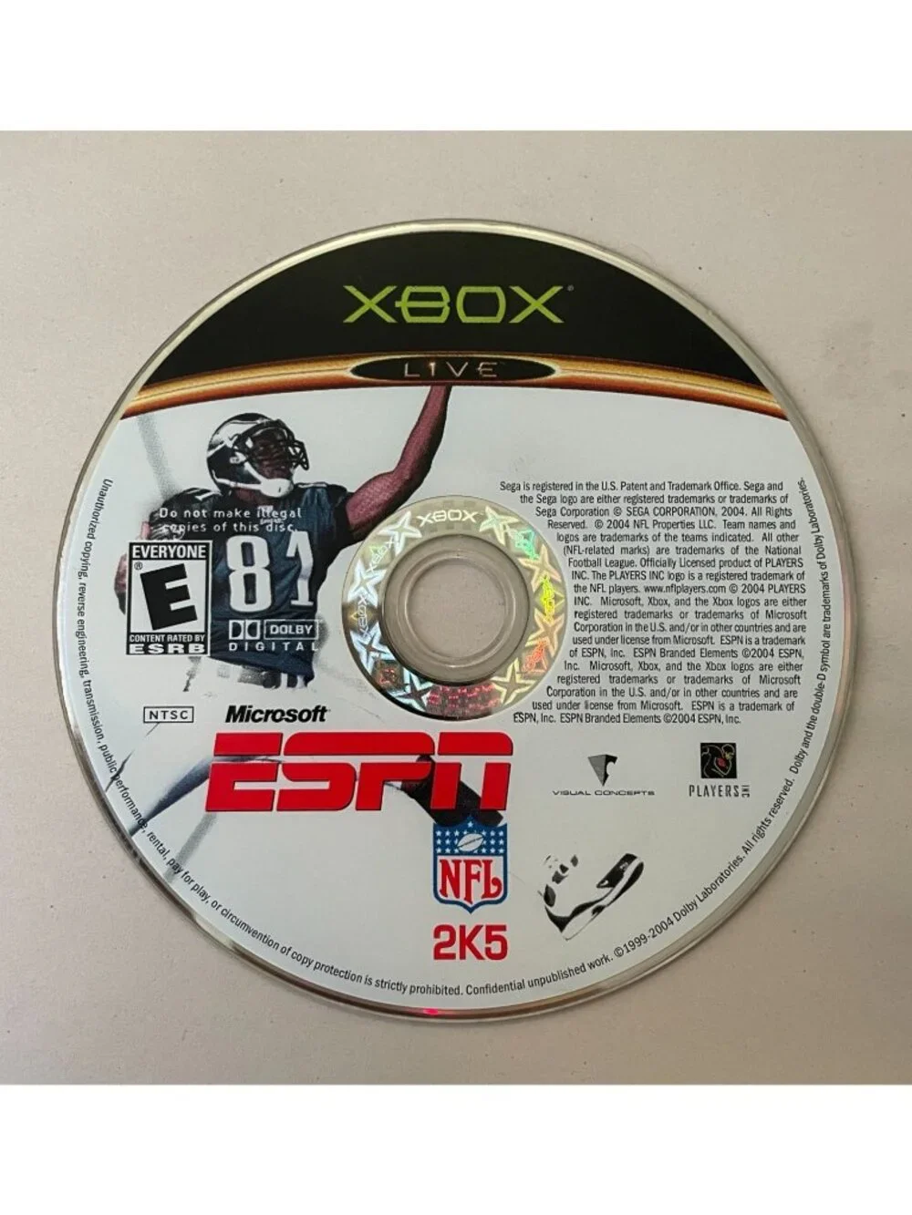 XBOX LIVE NFL ESPN 2K5 BY SEGA ONLINE ENABLED Disc Only untested